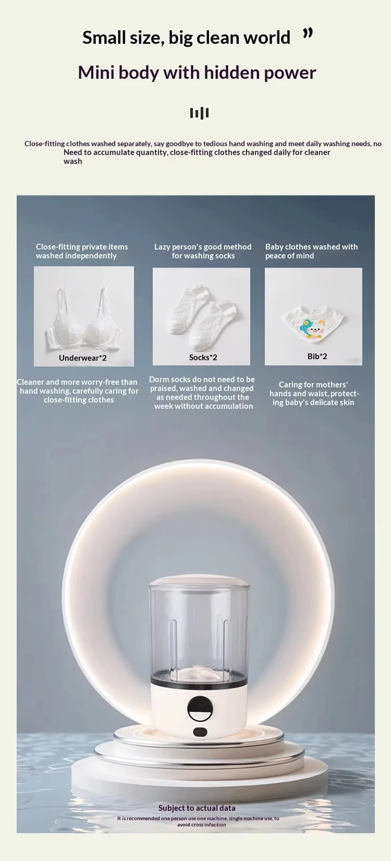 Mini tragbare LED-Waschmaschine 2L Weiß 2000mAh wiederaufladbarer Turbinen-Waschbecher für Kinderunterwäsche und Socken – Detail 10