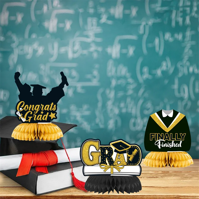 9PCS Graduation Decorations Class Of 2025 Centerpieces, Congrats Grad Honeycomb Table Toppers For Graduation Party Favors