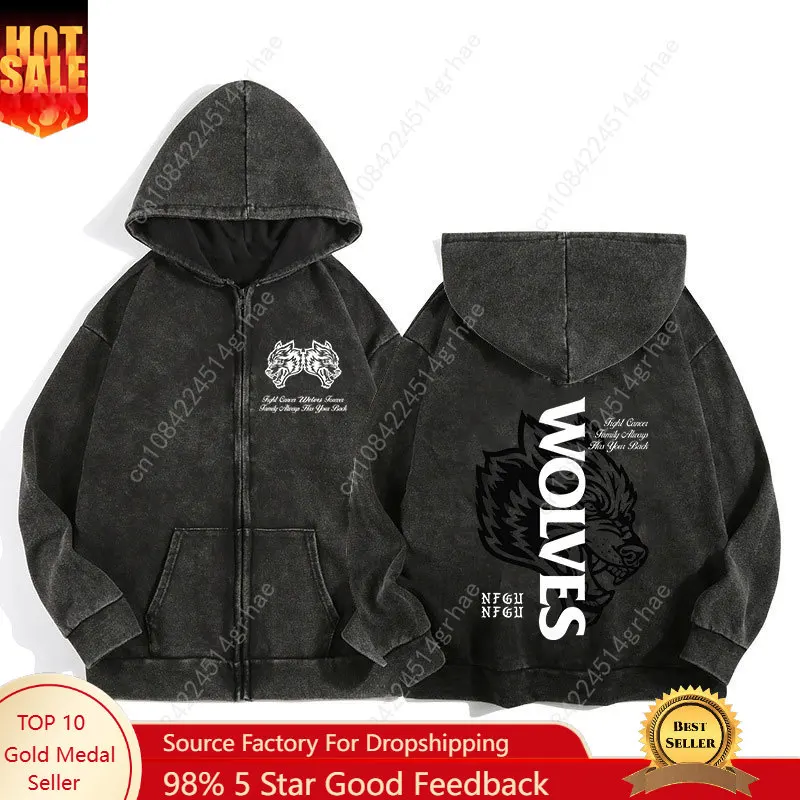 

Darc Wolves Sport Zip Up Hoodies for Men Women Cotton Print Gothic Harajuku Jacket Hooded Sweatshirts Casual Manga Pullover