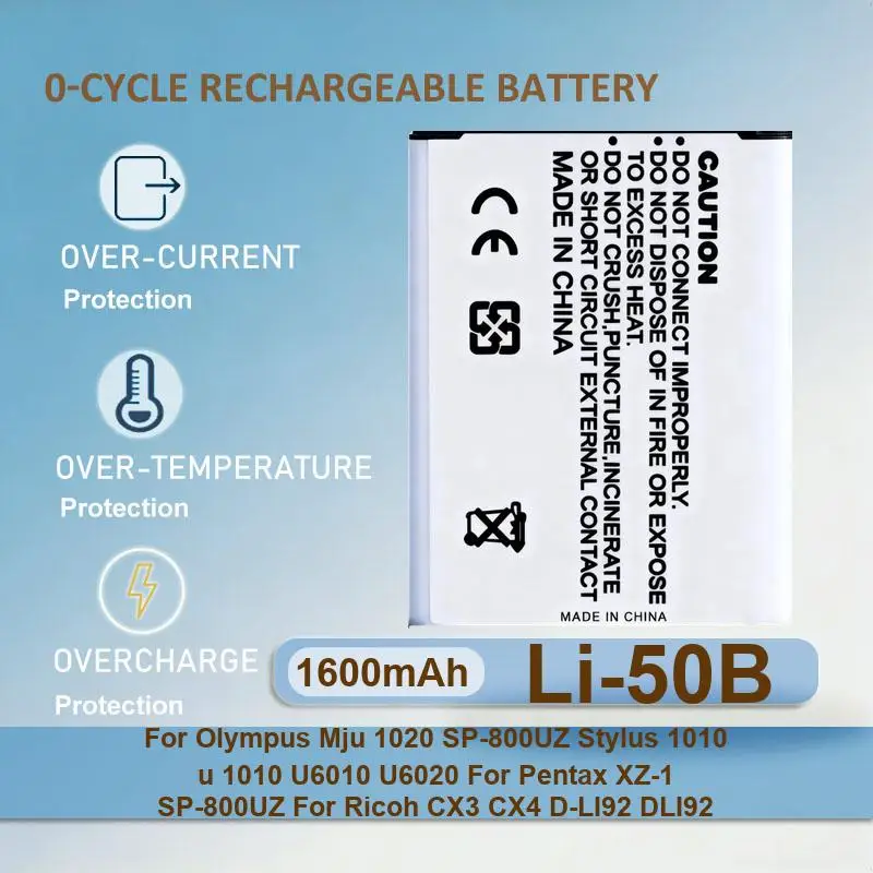 Battery For Olympus Mju 1020 SP-800UZ Stylus 1010 u U6010 U6020 Pentax XZ-1 Ricoh CX3 CX4 D-LI92 DLI92 E-M10 MarkIII S OM-D