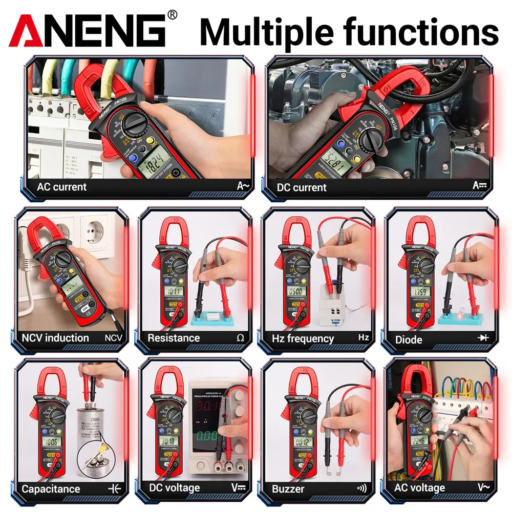 ANENG PN106 Clamp Meter CAT III 300V/CAT II 600V 600A  AC/DC Current Voltage High Precision True RMS Digital Multimeter Tester