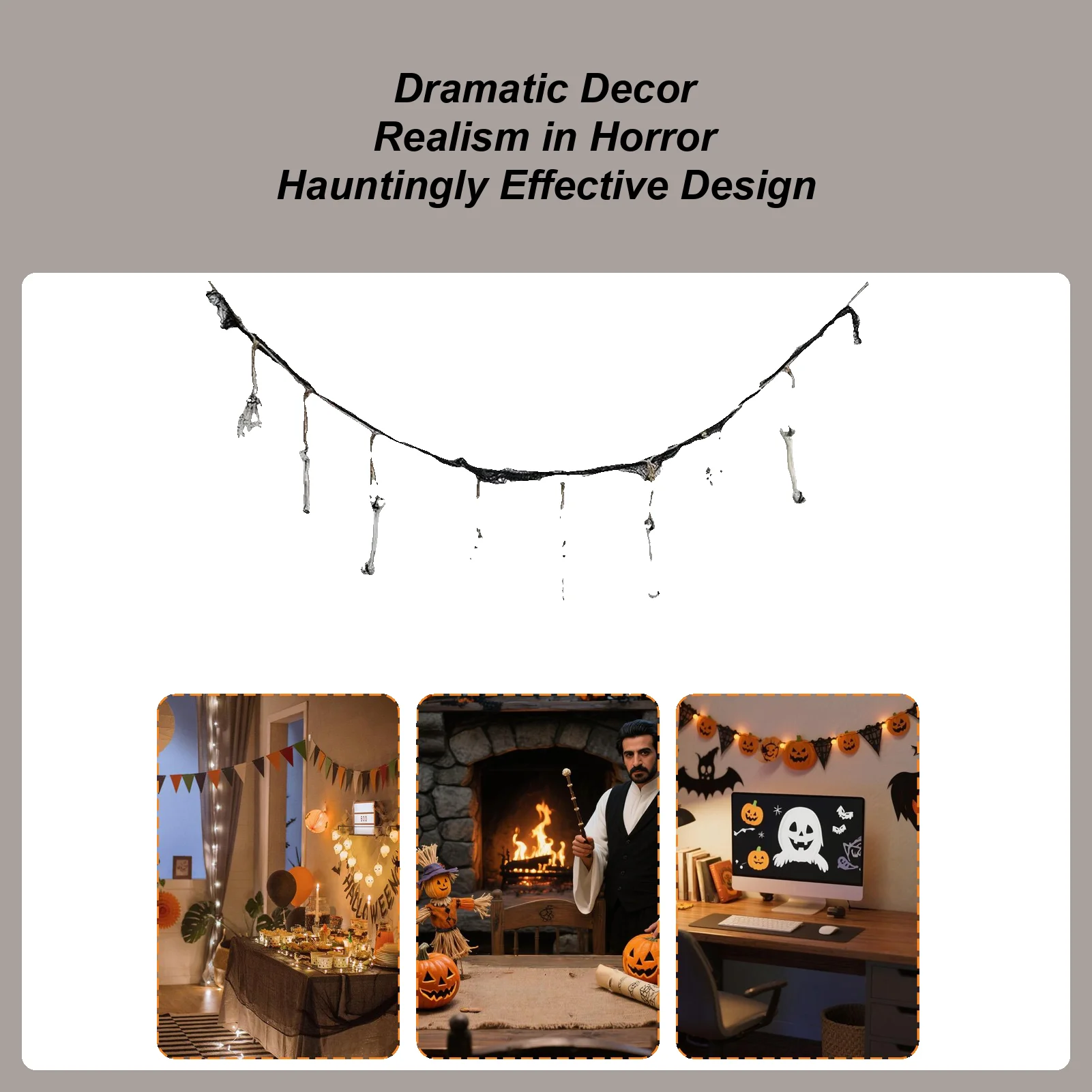 Hangable Halloween Banner Resin Skeleton Hand Banner Decoration 200cm Scary Ceiling Scene Props Ornament For Escape Room Living