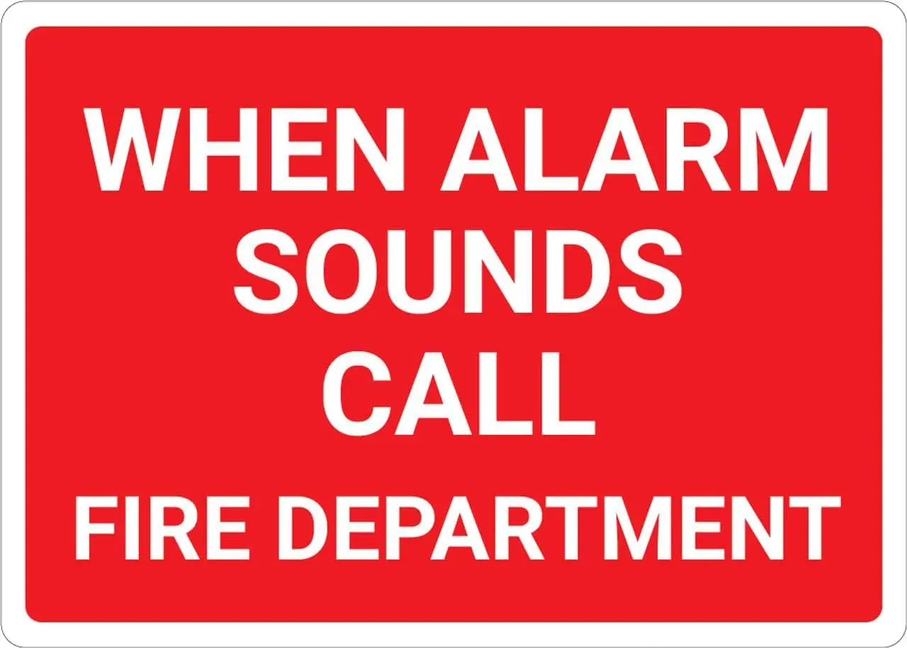 When Alarm Sounds Call Fire Department Red Landscape - Wall Sign Facility Signs Warning Caution Metal Tin Sign,  in