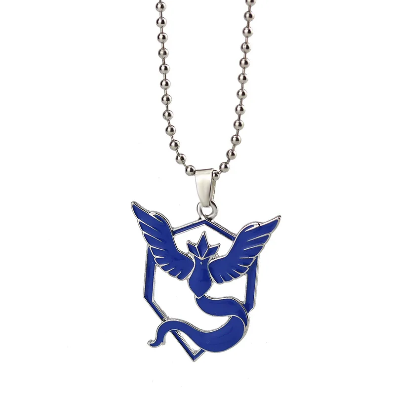 Cartoon Pokemon Halskette Niedliche Pikachu Anime Metall Team Valor Mystic Instinct Logo Anhänger Perlenkette für Fans