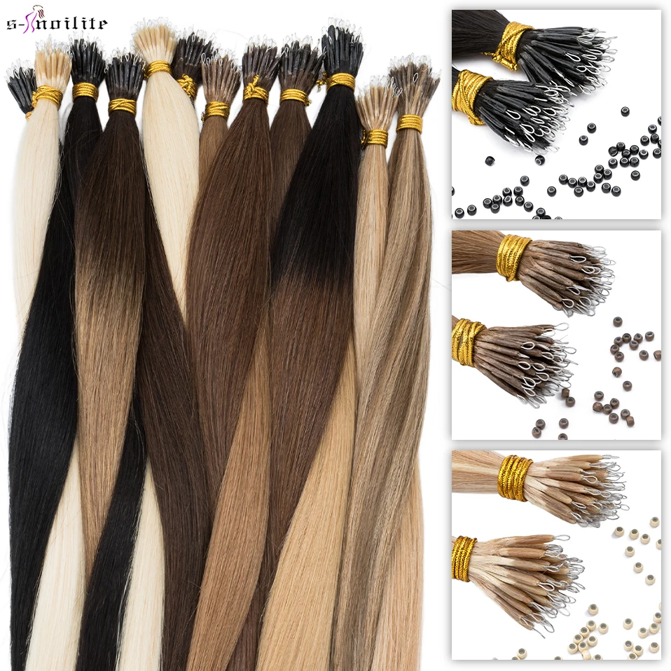 S-noilite Human Hair Micro Links Hair Extensions 0.7g/strand Nano Rings 50pcs Nano Bead Prebonded 18-24inch Straight Blonde Hair