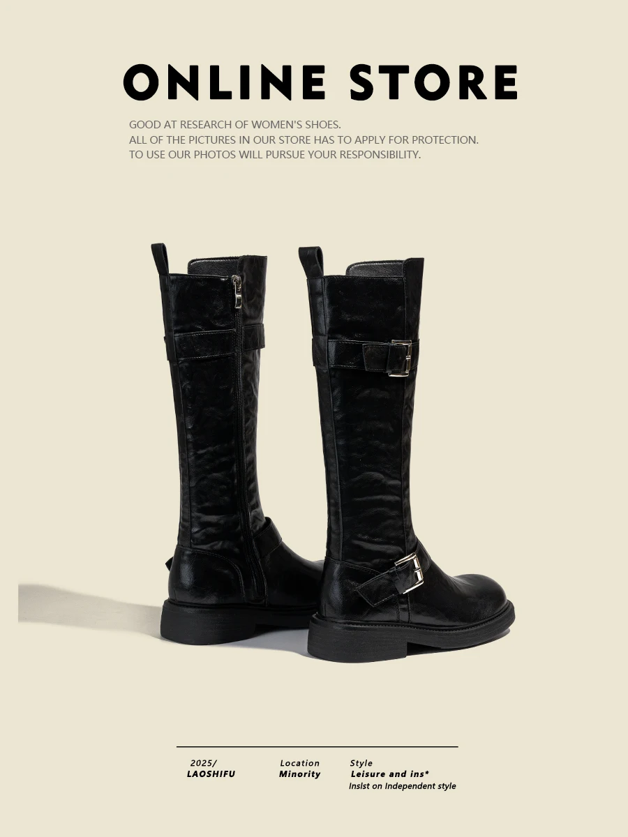 bottes-hautes-de-cowboy-occidentales-en-cuir-veritable-bout-rond-ceinture-bule-knight-sle-bottes-faion-pour-femmes-saison-printemps-automne