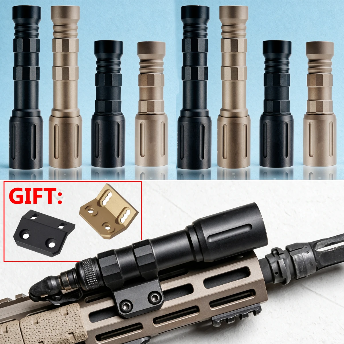 Tactical 1300 Lumen Metal Light V2 LED Powerful Flashlight Aluminum Torch M-LOK 20mm Picatinny Rail Mount Hunting Airsoft Light
