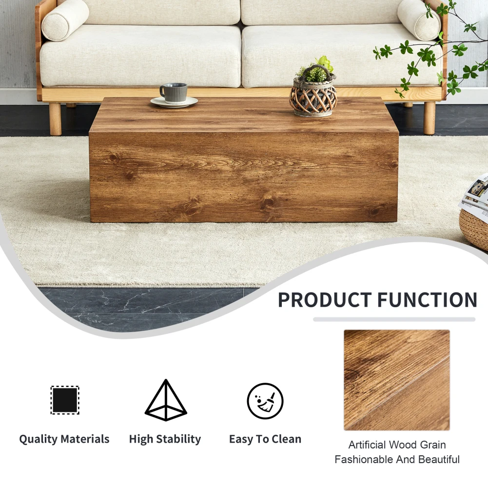 Modern Coffee Table Wood Grain Rectangular Accent Center Table With Adjustable Feet Easy To Clean Farmhouse End Table For Office