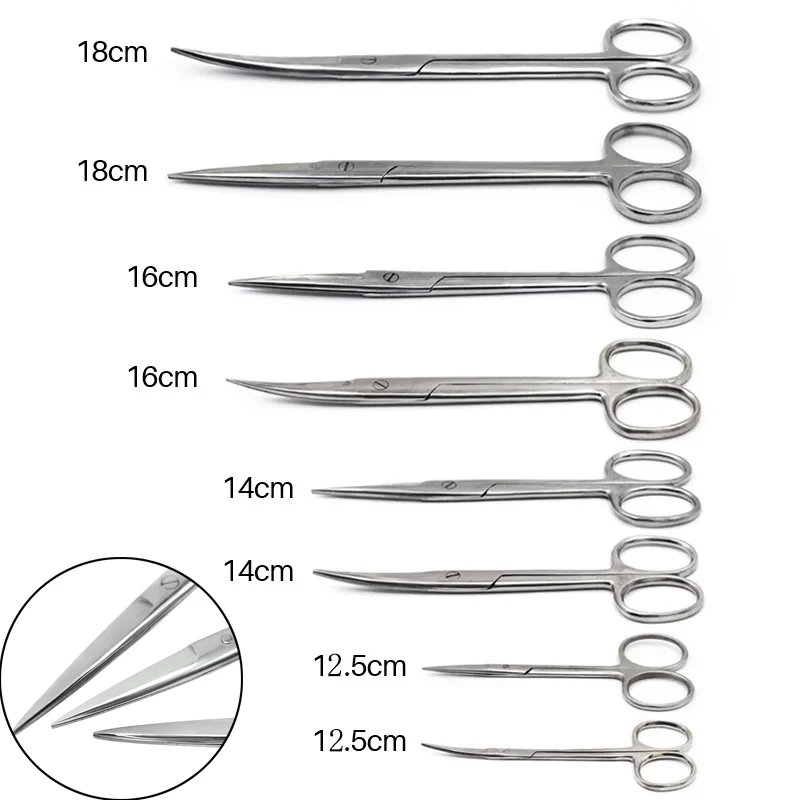 Dental Surgical Scissors Straight 12.5cm/14cm/16cm/18cm Stainless Steel Stitch Removal Scissors  Curved Tip Head Dental Tool