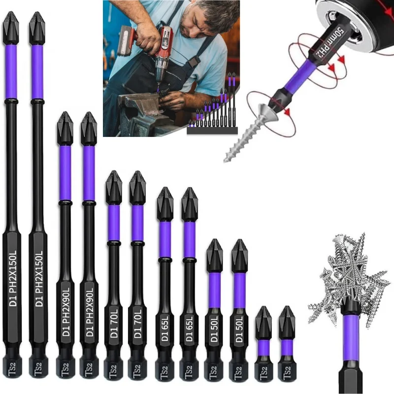 

6Pcs/ Magnetic Screwdriver Bits Non-slip Shockproof Phillips Impact Bits Hex Shank Alloy Steel Bits Suitable for Power Tools