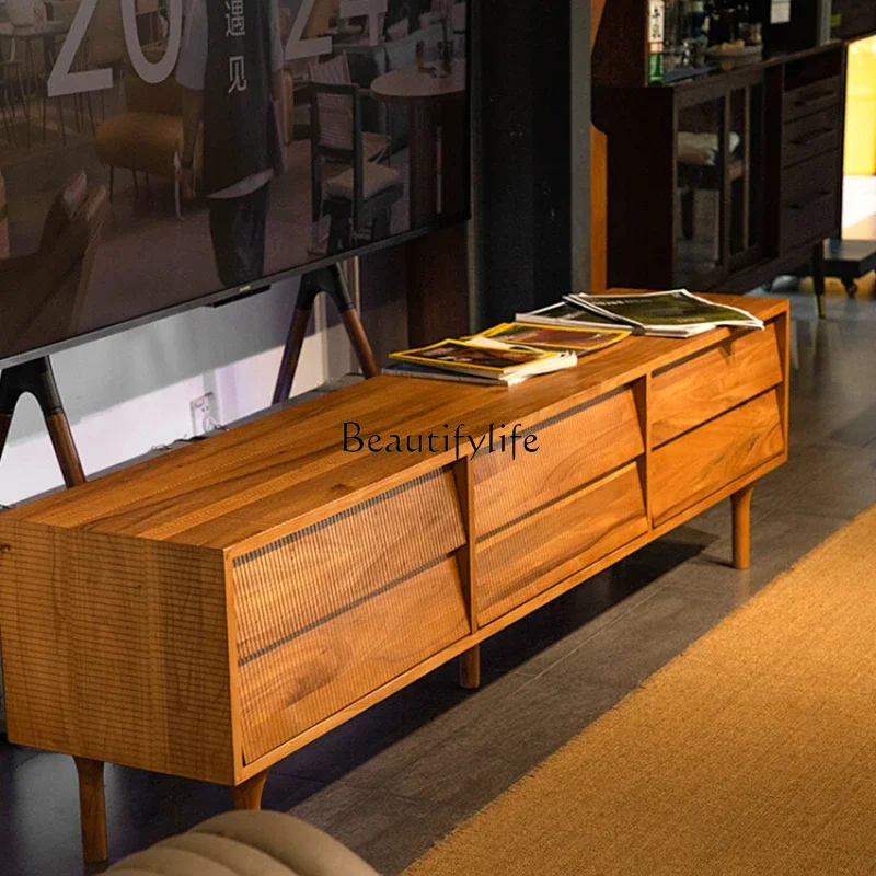 FGSolid wood TV cabinet retro style six pumping log Japanese floor cabinet storage storage