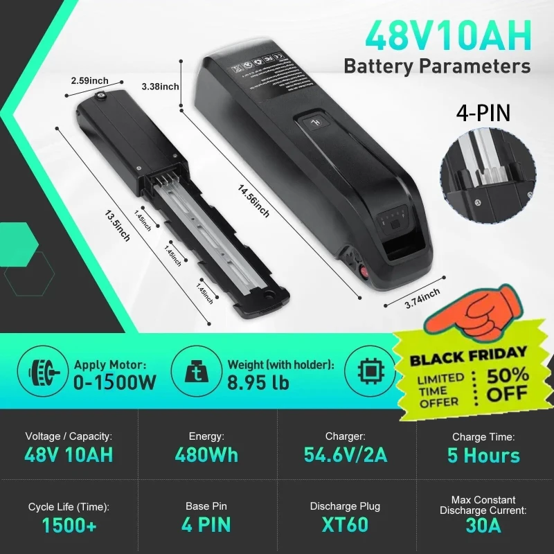 

New 4-Pins/5-Pins 48V 10/15/20Ah Rechargeable Lithium-ion Battery for Bafang 1000W 500W 250W for Hailong High Quality Battery