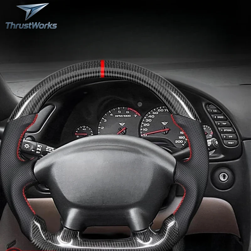 

ThrustWorks 1997-2004 Black Customized Carbon Fiber Racing Car Steering Wheel New