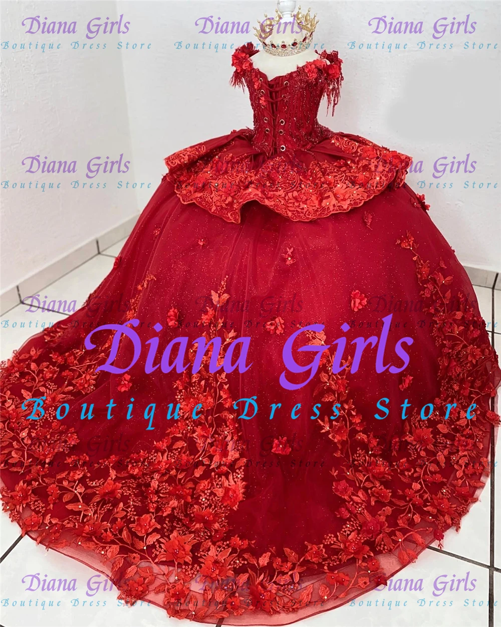 Quality Luxury Red Flower Girl Dress Tulle Fluffy For Wedding Princess Ball Dress Appliques Kids Birthday Party Evening Gowns