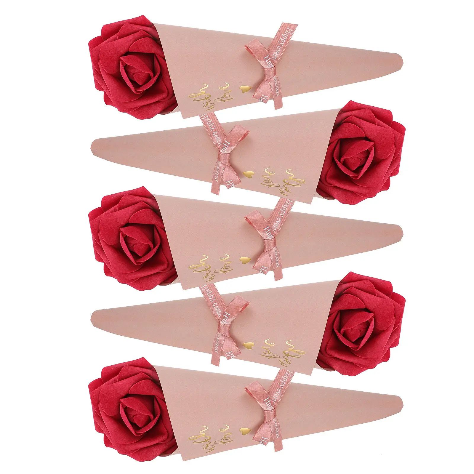 5Pcs Candy Storage Bags Cone Shape Delicate Paper Gift Bags Wedding Sweets Holders Party Cone Candy Container Chic