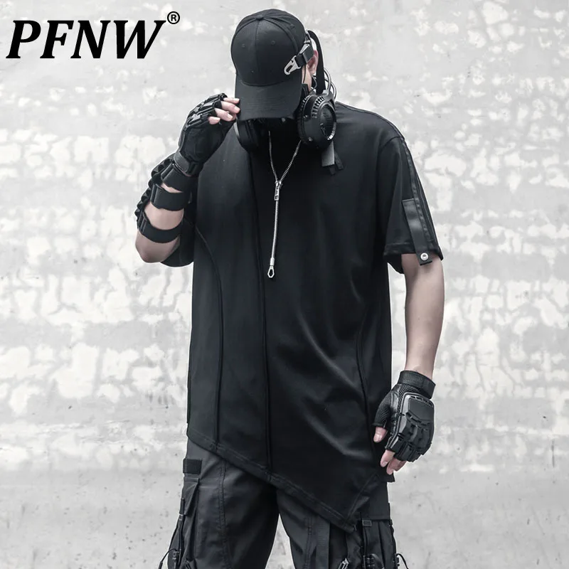 

PFNW Half Sleeved Functional Top Trendy Label Pachwork Hem Irregular Short Sleeved Casual T-shirt Summer New Fashion New 12C1101