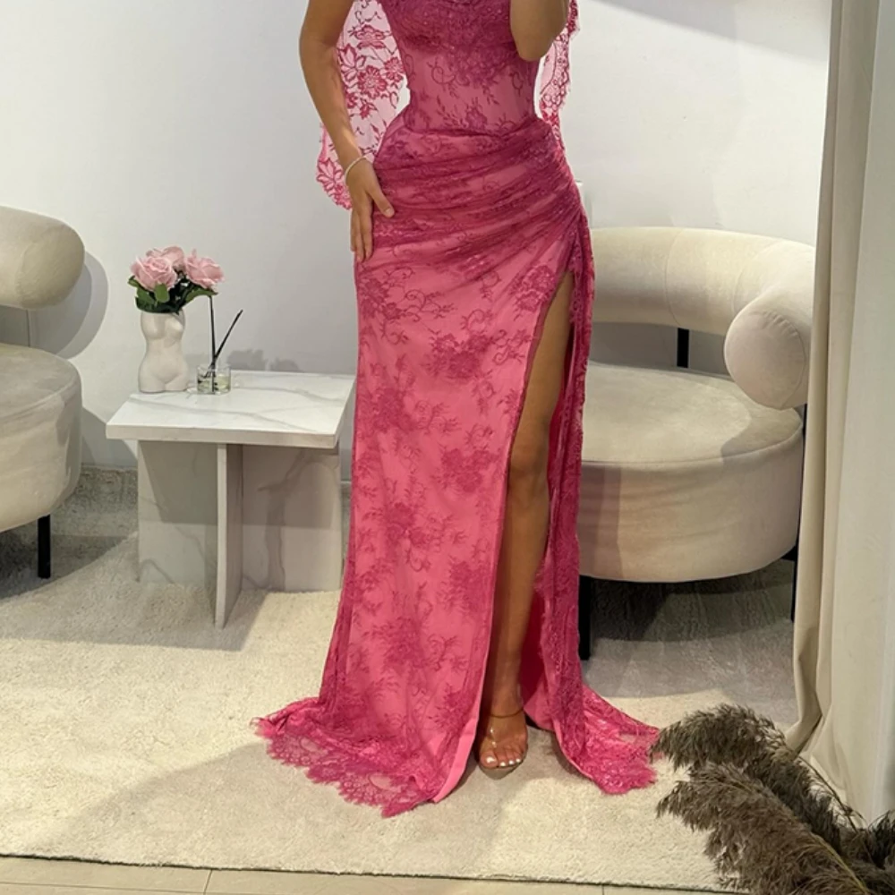 

Элегантное платье для выпускного вечера по индивидуальному заказу, кружевные вечерние платья без рукавов с вырезом в форме сердца, сексуальные длинные вечерние платья с разрезом до бедра