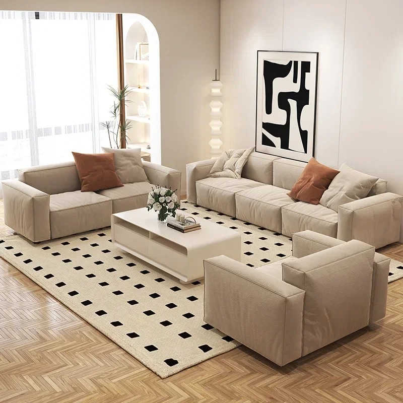 Wabi-sabi Tofu-Sofa aus Leinenstoff, nordische Kombination aus cremefarbenem Windsofa-Stuhl-Kombination aus Baumwolle und Leinen mit gerader Reihe für das Wohnzimmer