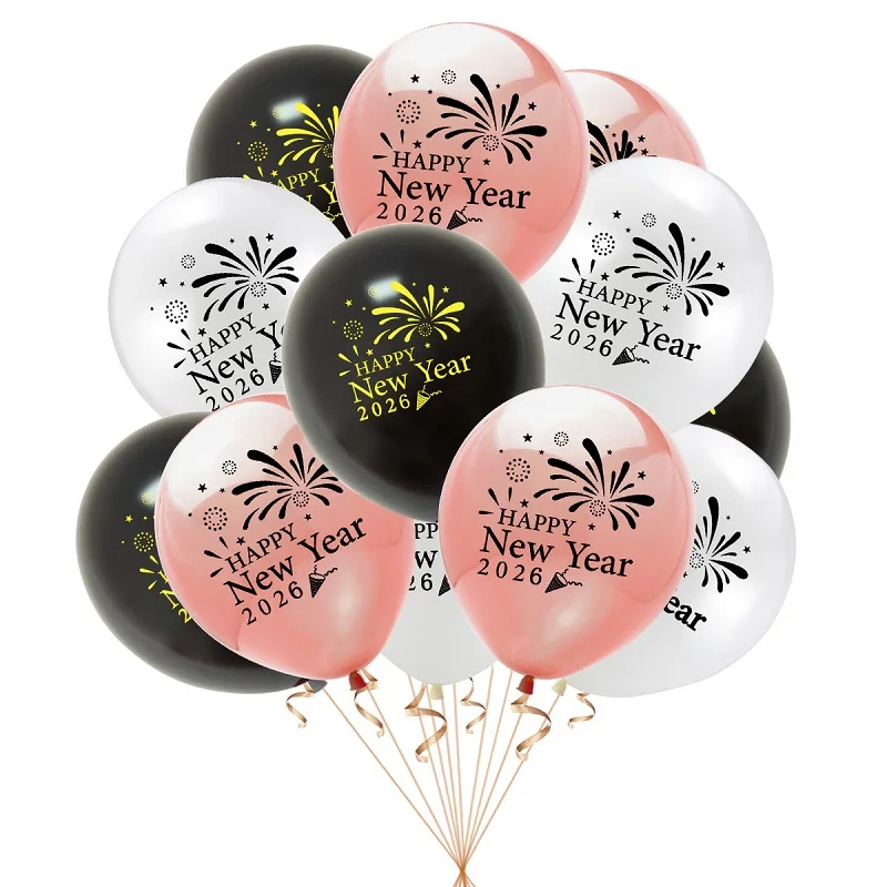 2026 Happy New Year Theme Party Decorations Balloon, Happy New Year Countdown Gala Rose Gold Balloon Set,12inch