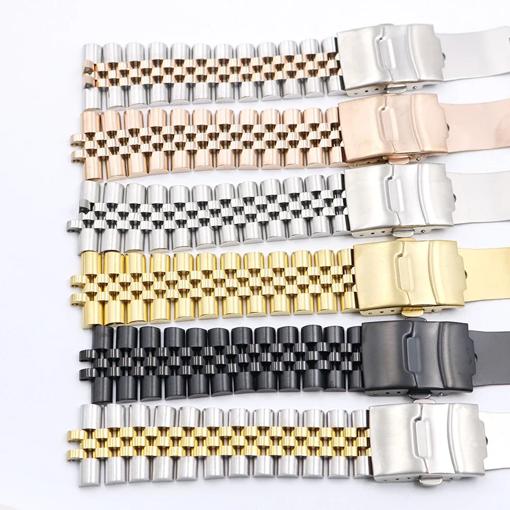 Rolamy Watch Band Strap 19 20 22mm Hollow Curved End Solid Screw Links Replacement Bracelet For Dayjust Wholesale Watchband