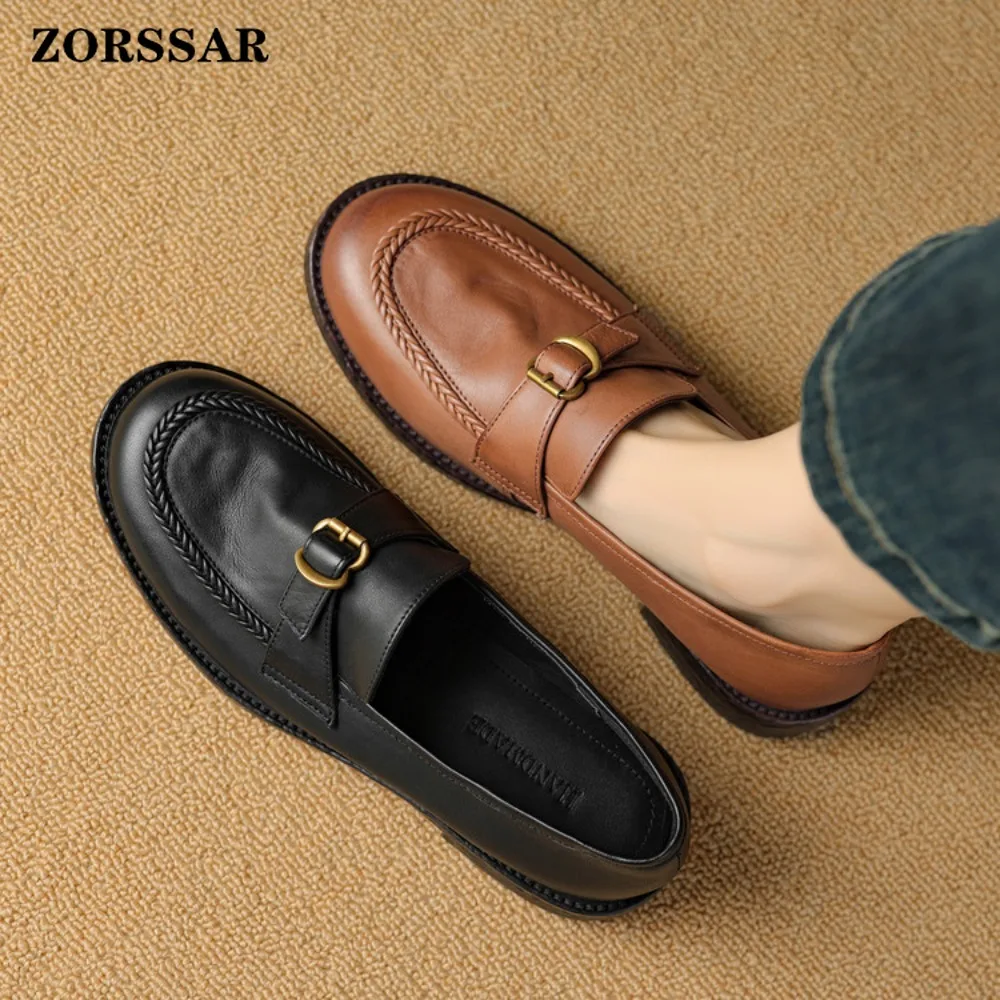 

Women's Loafers Spring 2026 New Genuine Leather Women's Flat Shallow Single Shoes Soft Soles Slip-on Loafers Ladies Dress Flats