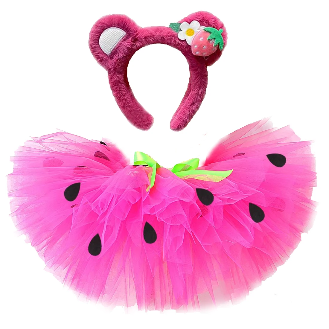 Baby Girls Strawberry Tutu Skirt Outfit for Kids Fruits Birthday Party Ballet Tutus Red Hot Pink Princess Costumes with Hairband