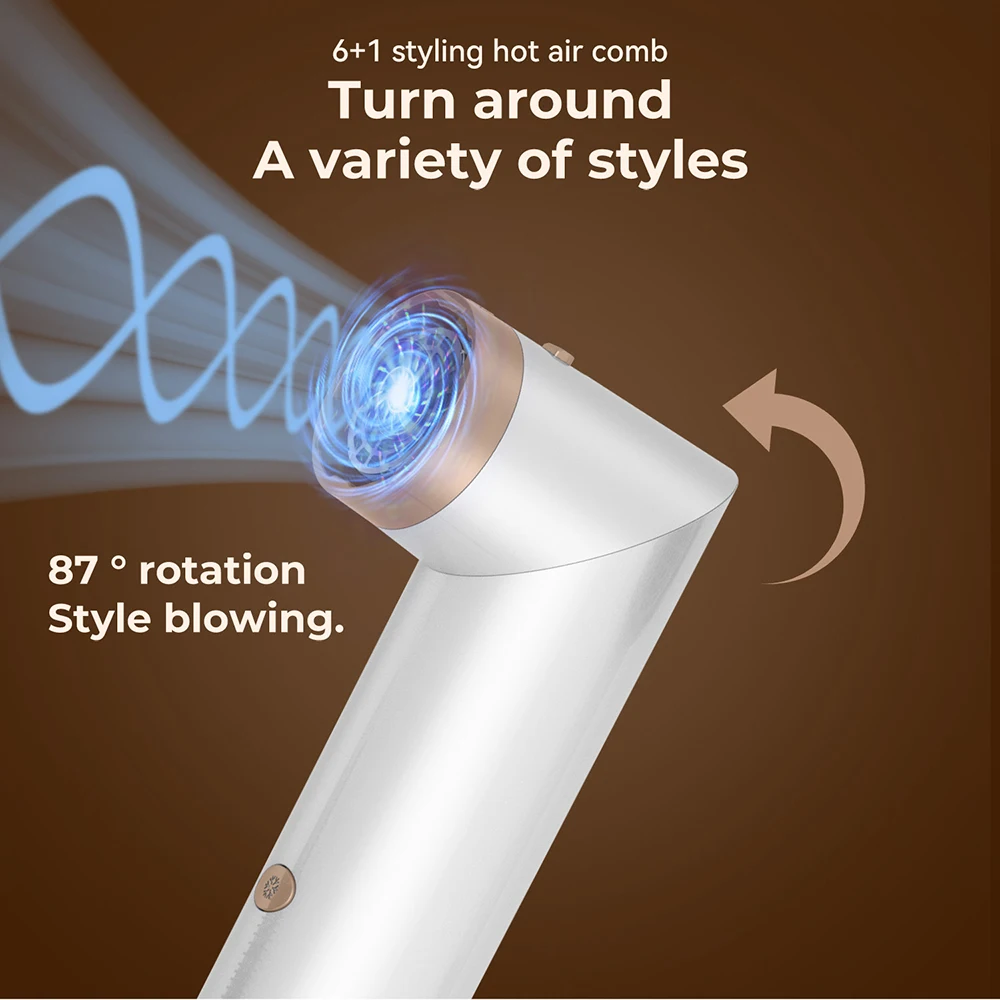 6 in1 Hair Dryer Brush 110,000 RPM High Speed Automatic Curling Iron Curler and Straightener Negative Ion Hot Air Comb Blowdryer