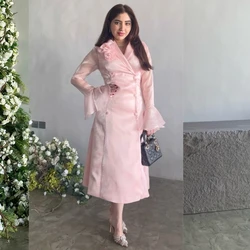 Customized Jersey Ruffle Button Flower Wedding Party A-line V-neck Bespoke Occasion Gown Midi Dresses