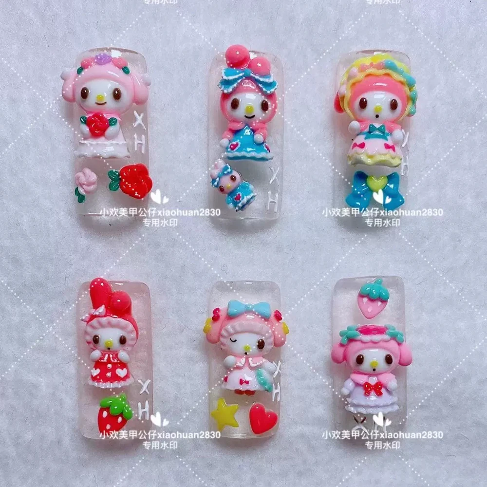 1Pcs Kawaii Sanrio Mymelody Pure Handmade Silica Gel Nail Mold Finished Accessories Princess Dress 3D Stereo Carve Nail Mold