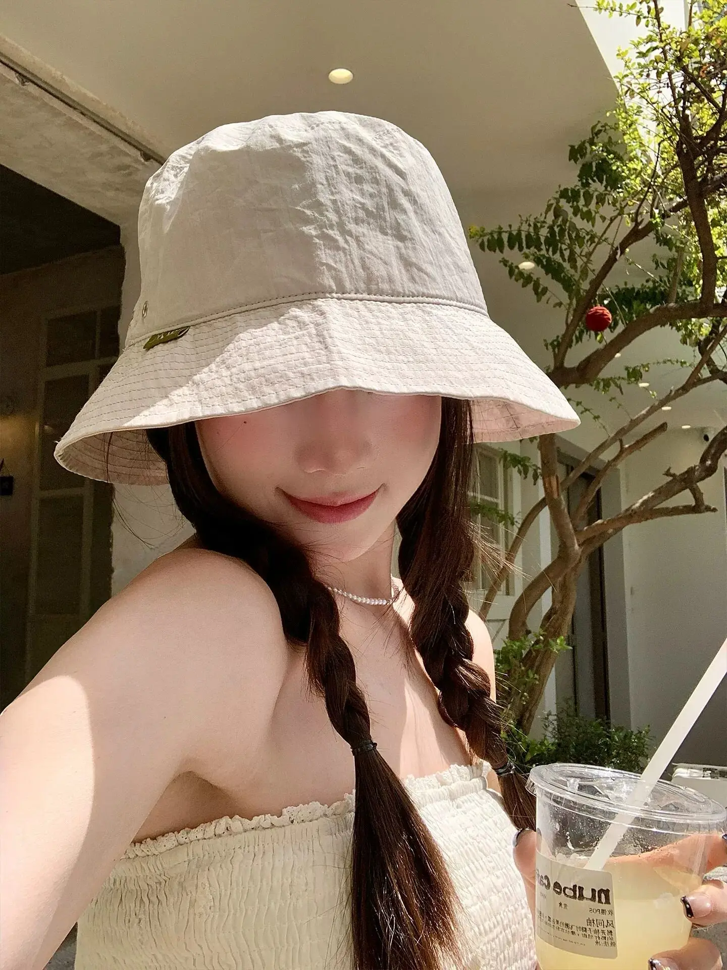 Sunshade sunscreen bucket hat women's quick-drying thin breathable big-brimmed basin hat showing face small bucket hat