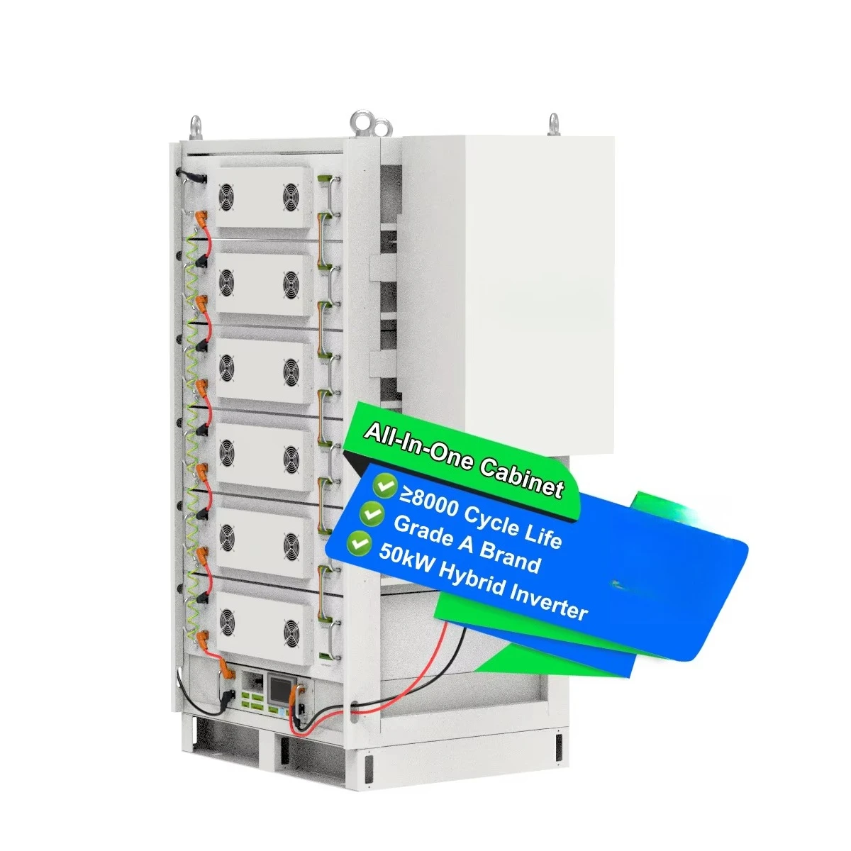 High Voltage LiFePO4 ESS 192kWh Battery Bank  102.4V 314Ah 6 Configuration with 50kW Hybrid Inverter for Solar/Grid Storage