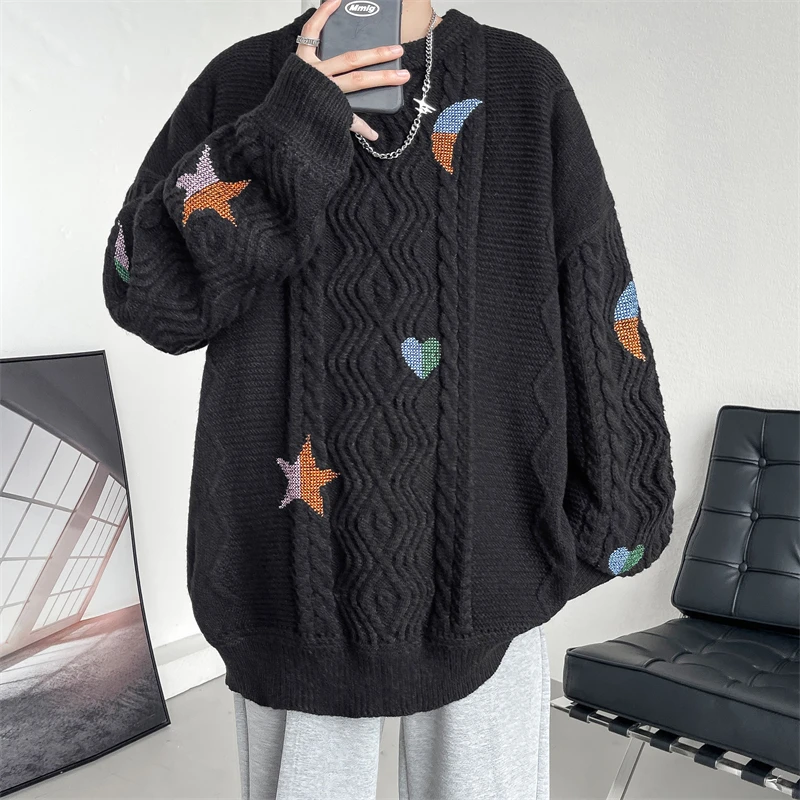 

Men's Knitted Sweater Loose Lazy Sle Autumn Winter American Retro Loose Fit Comfortable Men's Top Quali Faionable Casua...