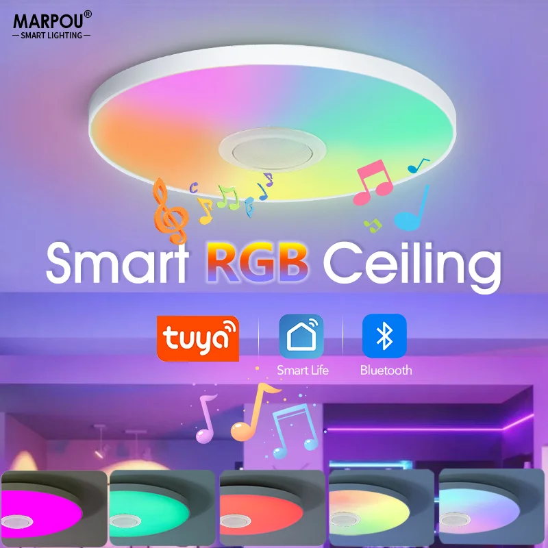 TUYA Smart Speakers LED Ceiling Lamp 30W 36W 220V RGB Dimming Remote Control Bluetooth Home Decor Rainbow Lighting Music Playing