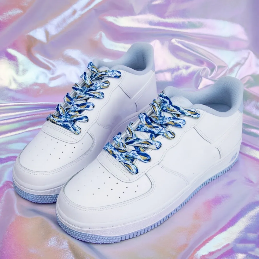 Flache Schnürsenkel für Schuhe, Freizeitschuhe, Sneaker, Canvas-Schnürsenkel, Sternenhimmel, Sonnenblume, für Mädchen, Surf-Wellen-Schnürsenkel – Detail 3