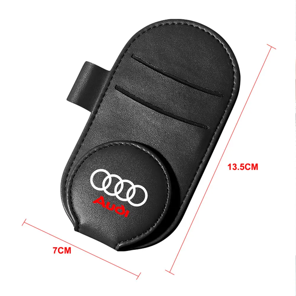 Magnetic Car Sun Visor Glasses Clip Leahter Card Sunglasses Holder Valve Cap For Audi Sline TT S2 A4 B5 A6 B7 8P RS3 RS4 Q3 S Q5