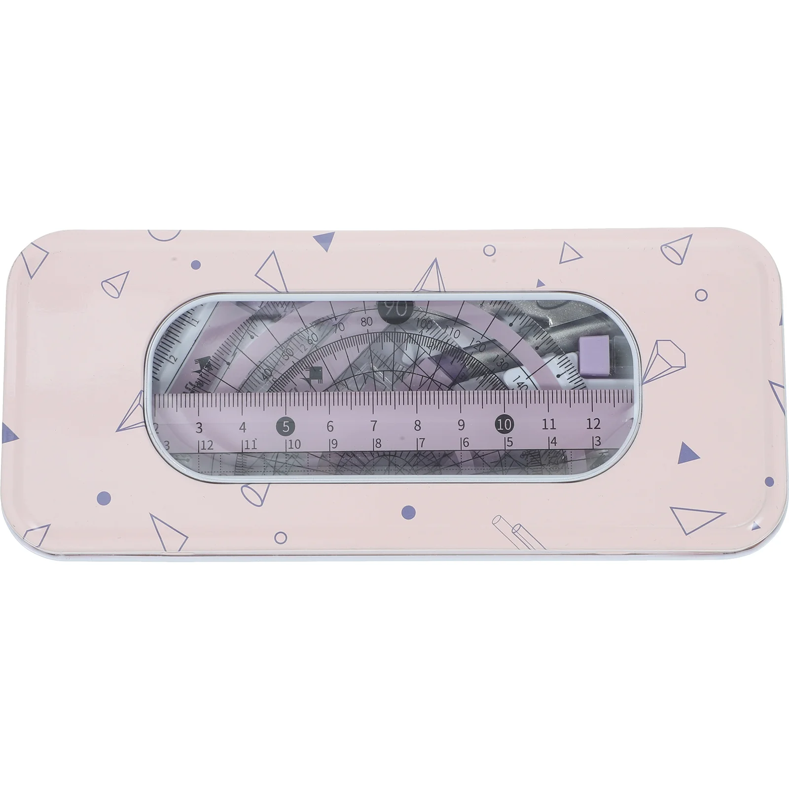 Kids Drawing Stationery Office Compass Ruler Set Multi-functional Kit Sky-blue Wrought Iron Protractor