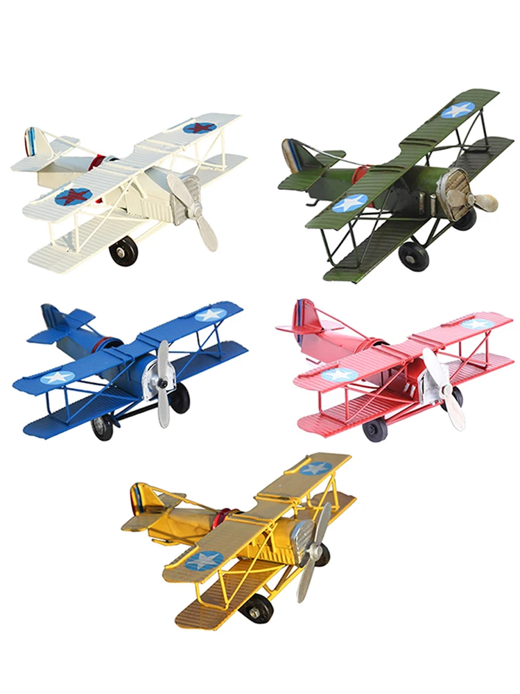 Retro Metal Plane Model Crafts Living Room Bedroom Ornament Iron Airplane Figurines Home Decoration Accessories Gift