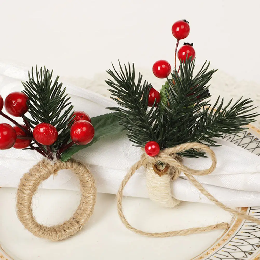 2Pcs Christmas Pine Needles Napkin Ring Decorative Buckle Creative Napkin Clasp Perfect for Holiday Table Setting