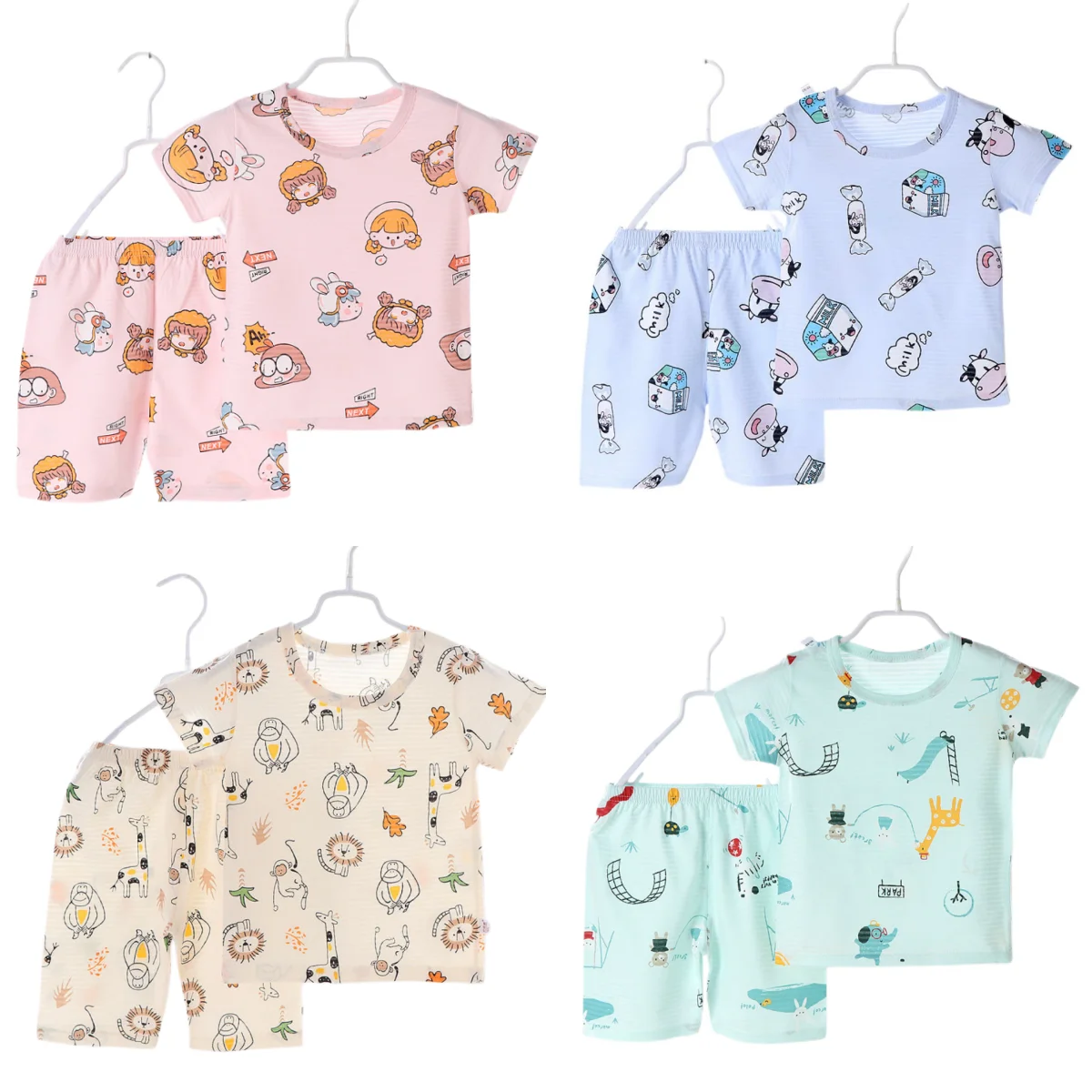 2023 New Children\'s Short-sleeved Shorts  Summer Babys Girls Pajamas Set Baby Home Clothes Kids Thin Half-sleeves Clothing Set