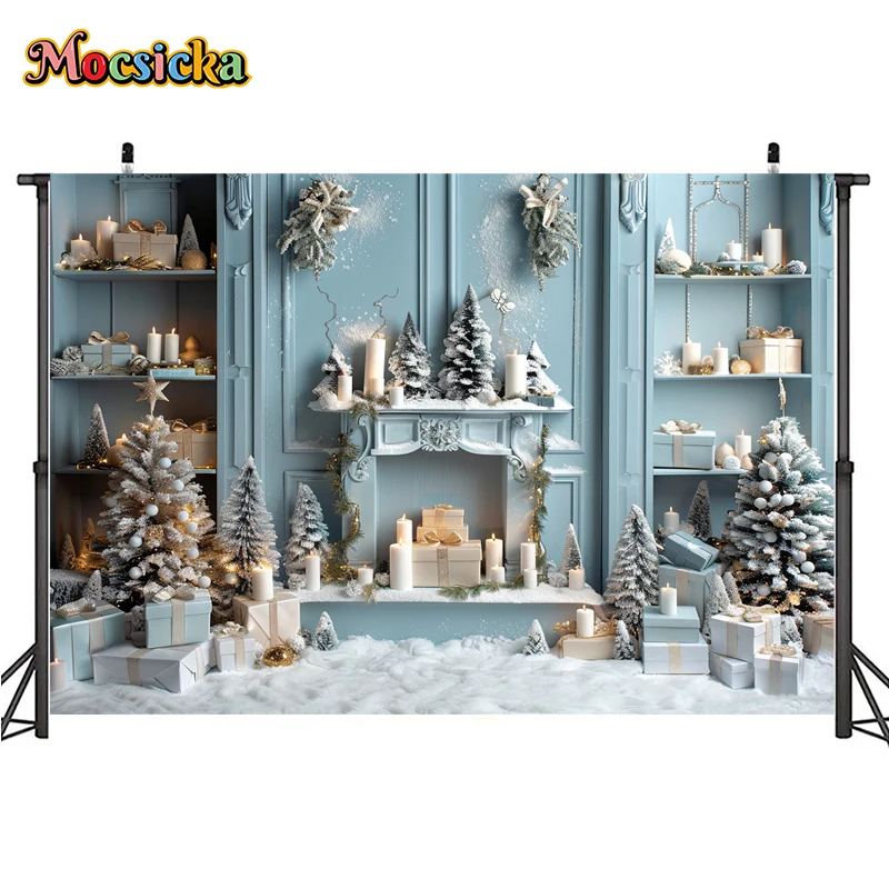 Mocsicka Christmas Winter Photography Background Christmas Xmas Wreath Gifts Holiday Party Family Kids Photo Backdrops Studio