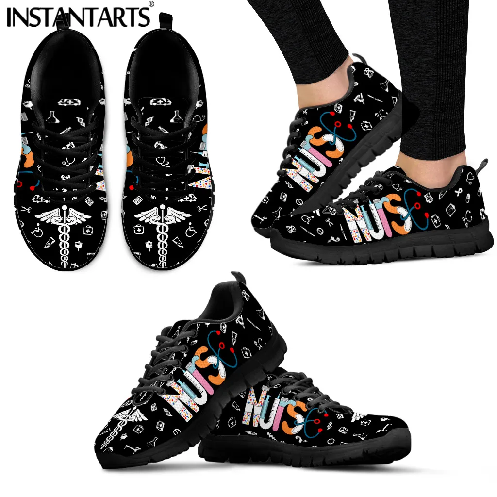 INSTANTARTS Paramedic EMT EMS Pattern Women's Flats Shoes Spring Comfortable Mesh Sneakers Casual Lace Up Outdoor Sport Footwear