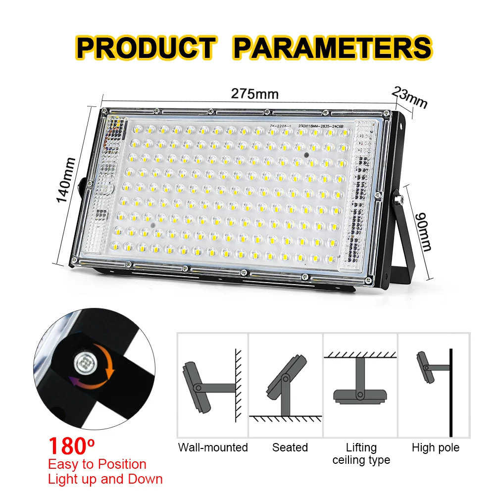 Imagem -02 - Impermeável Led Flood Light Outdoor Floodlight Reflector Street Lamp Wall Flood Lights Ip65 ac 220v 50w 100w 150w