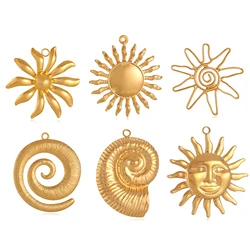 3Pcs Conch/Face Sun/Spiral/Flower Charms for Jewelry Making Stainless Steel Big Pendant Gold Color DIY Earring Necklace Supplies