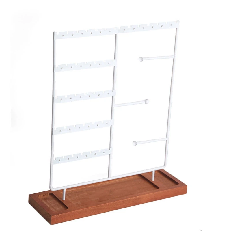 

5-Tier Earring Holder with Wooden Tray,Jewelry Organizer Holder for Earrings Necklaces Bracelets Watches and Rings