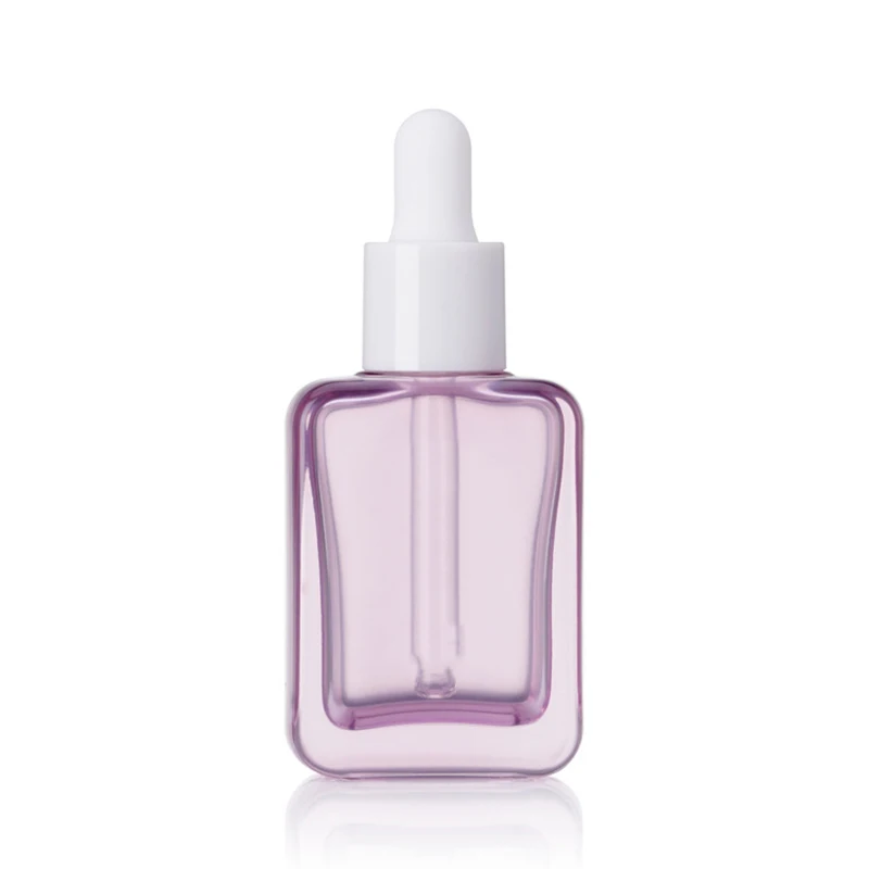 30ML Clear/Purple Glass Dropper Bottle Oblate Square Aromatherapy Liquid Essence Massage Oils Serum Pipette Refill Skincare