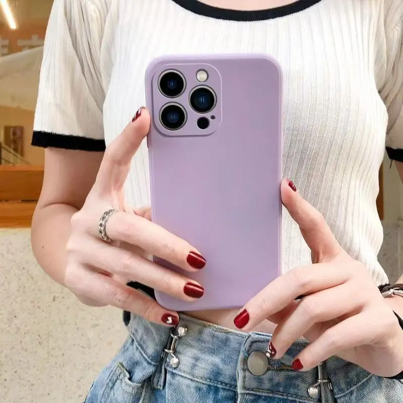 Flüssige Silikon-Handyhülle für iPhone 11 12 13 14 15 16 Pro Max 13 Mini 14 Plus 16e reine Farbe matte stoßfeste Rückseite – Detail 13