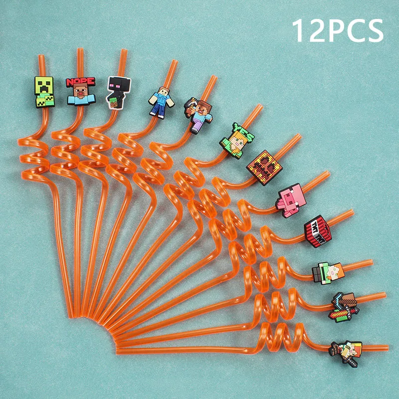 12 Stuks Pixel Miner Game Herbruikbare Rietjes Game-Thema Pixel Stijl Rietjes Voor Verjaardagsfeestje Decoraties En Geschenken
