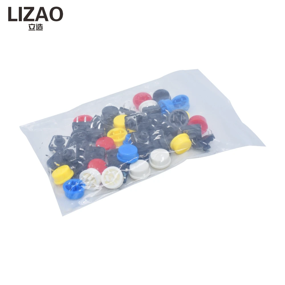 LIZAO Tactile Push Button Micro Switch with Cap, 12×12×7.3mm 4-Pin Vertical Square Head Momentary Switches