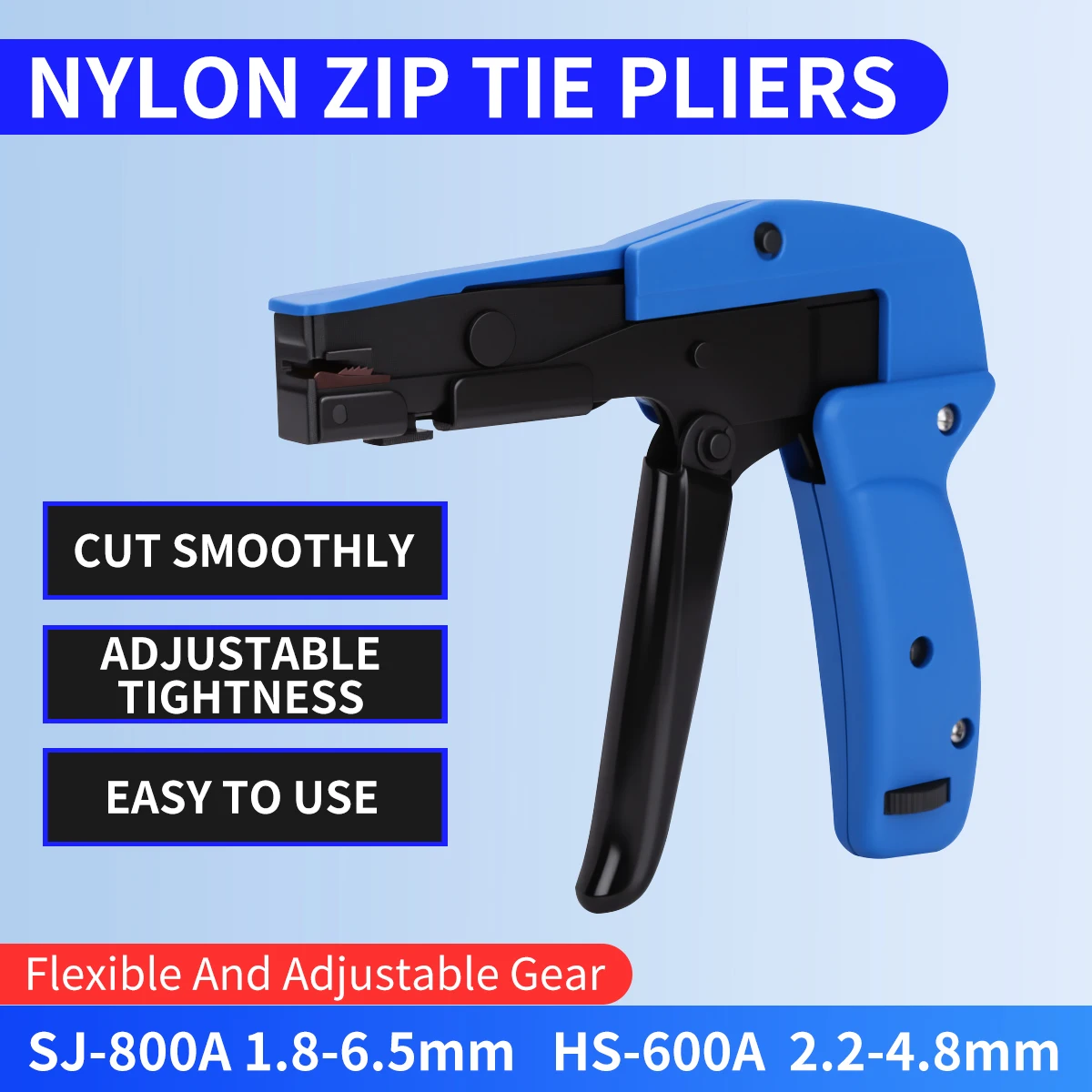 HS-600A Nylon Cable Tie Gun, Automatic Tightening and Cutting Fastening Gun, Quick Bundling Tensioner