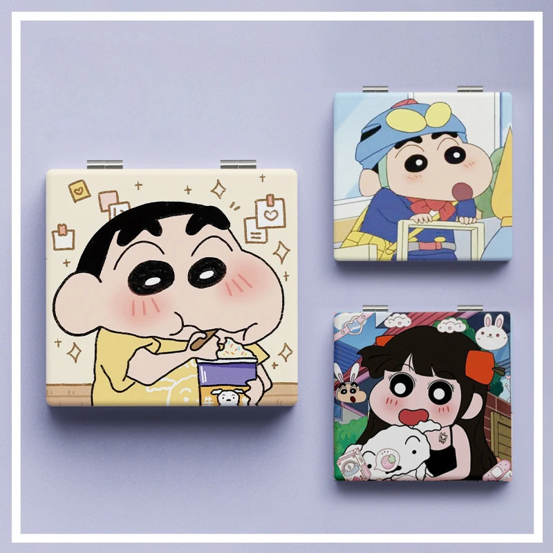 Anime Cartoon Crayon Shin-Chans Mirror Take It with You Portable Double Sided Cute Girl Folding Mirror Cosmetic Mirror Gift